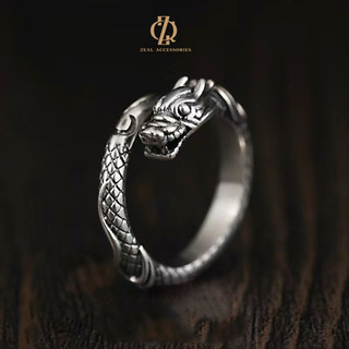 Vintage Black Dragon Power Ring Adjustable Chinese Dragon Ring