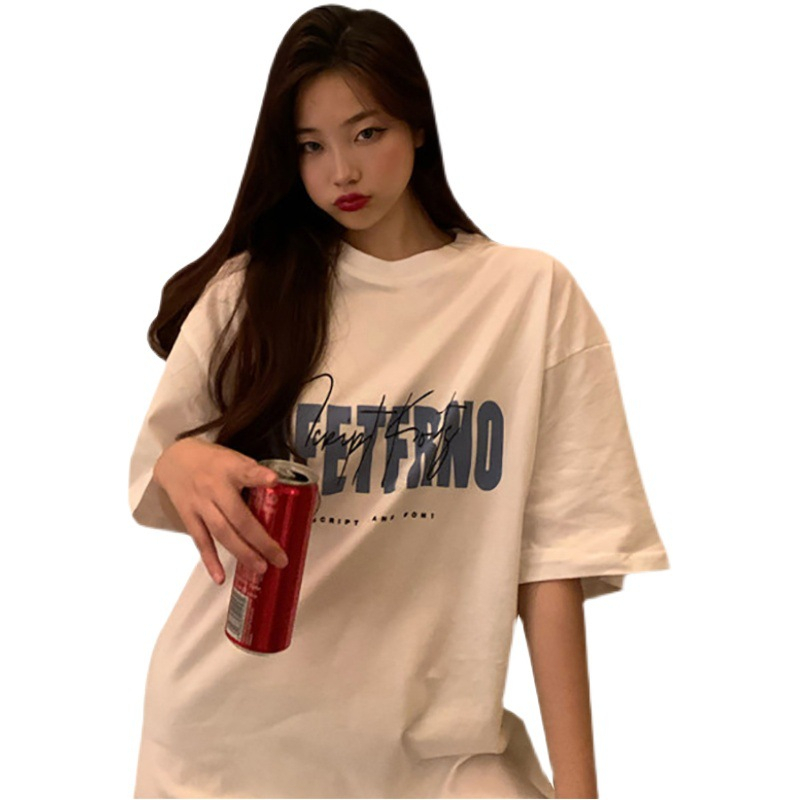 Áo Thun Nữ Ngắn Tay Cổ Tròn Dáng Rộng Phong Cách Hàn Quốc Mới