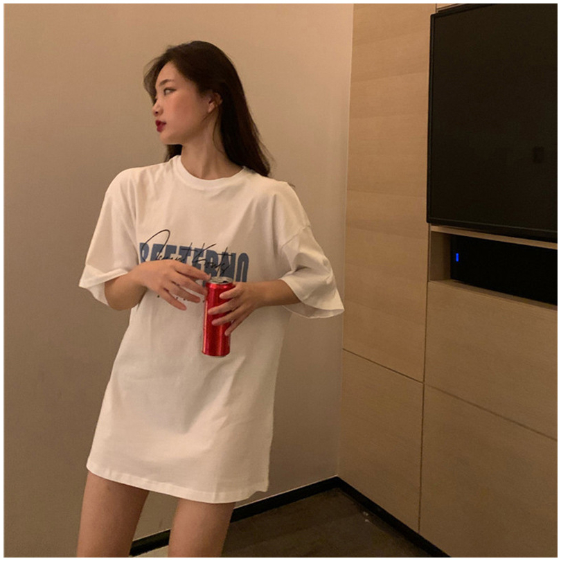 Áo Thun Nữ Ngắn Tay Cổ Tròn Dáng Rộng Phong Cách Hàn Quốc Mới