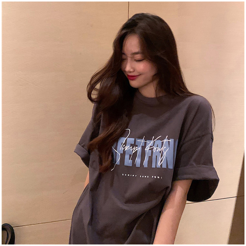 Áo Thun Nữ Ngắn Tay Cổ Tròn Dáng Rộng Phong Cách Hàn Quốc Mới