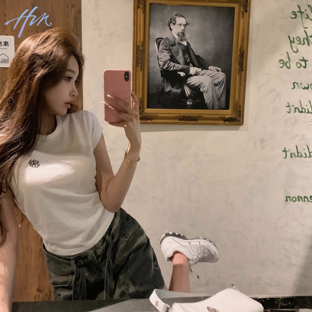 Áo Thun Ngắn Tay Thêu Họa Tiết Thời Trang Dành Cho Nữ