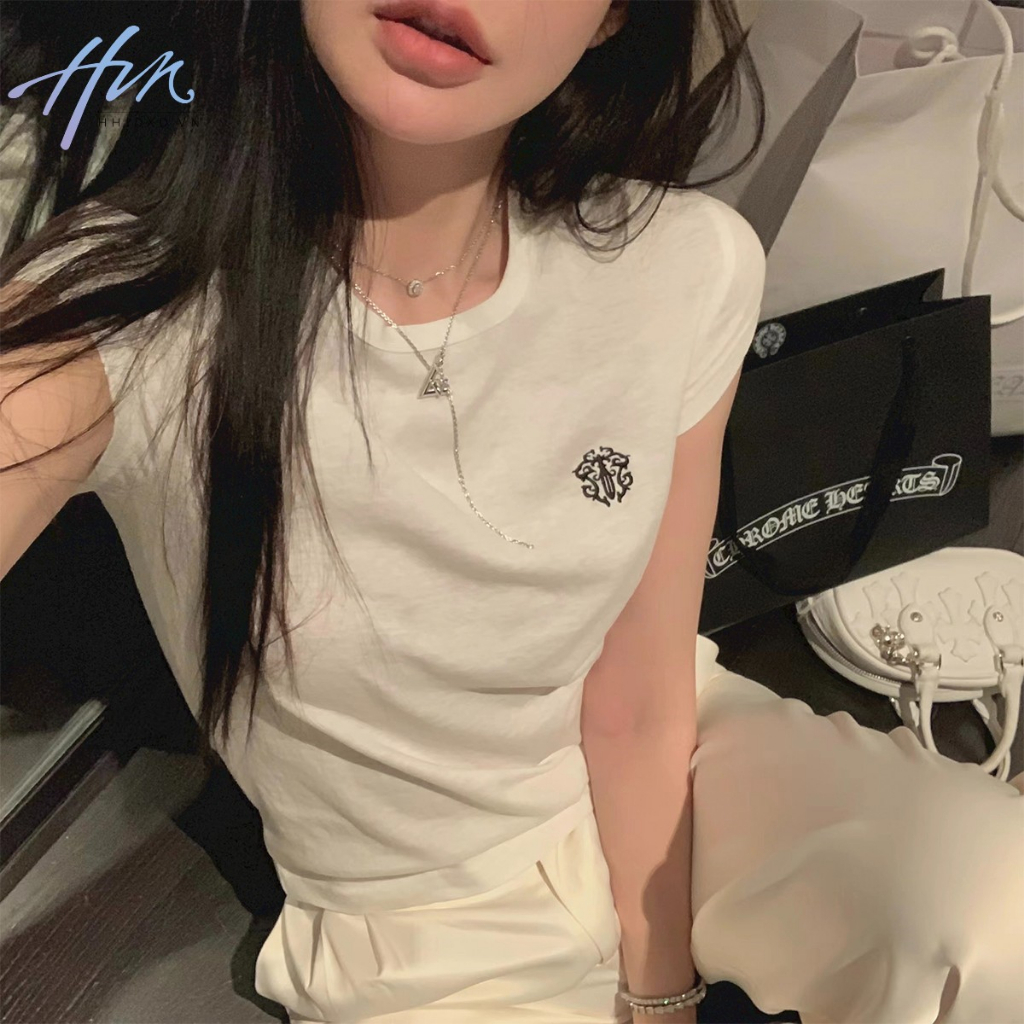 Áo Thun Ngắn Tay Thêu Họa Tiết Thời Trang Dành Cho Nữ