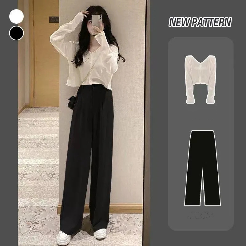 Set Áo cardigan + Quần Ống Rộng Thiết Kế Mới Thời Trang Theo Phong Cách Hồng Kông