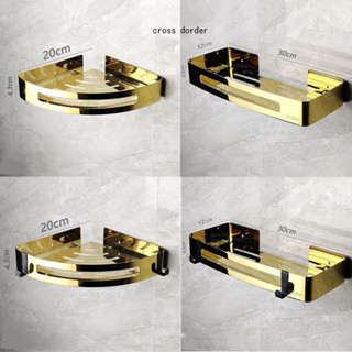 Kệ Inox 304 Màu Vàng Sang Trọng Không Cần Khoan Lỗ Gắn Góc Tường Nhà Tắm Đựng Dầu Gội Trang Điểm