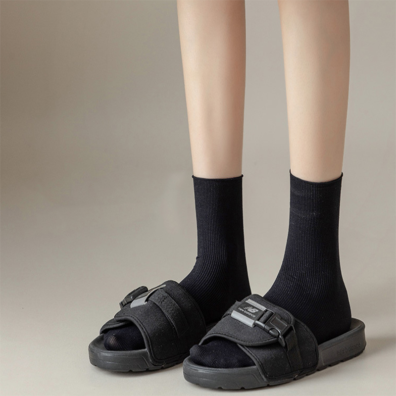 Vớ Ống Ngắn Mềm Mại Màu Đen Trơn Khử Mùi Bốn Chiều Phong Cách Hàn Quốc Cho Nữ