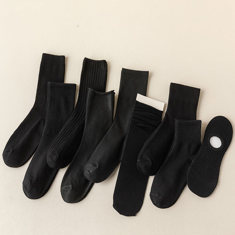 Vớ Ống Ngắn Mềm Mại Màu Đen Trơn Khử Mùi Bốn Chiều Phong Cách Hàn Quốc Cho Nữ