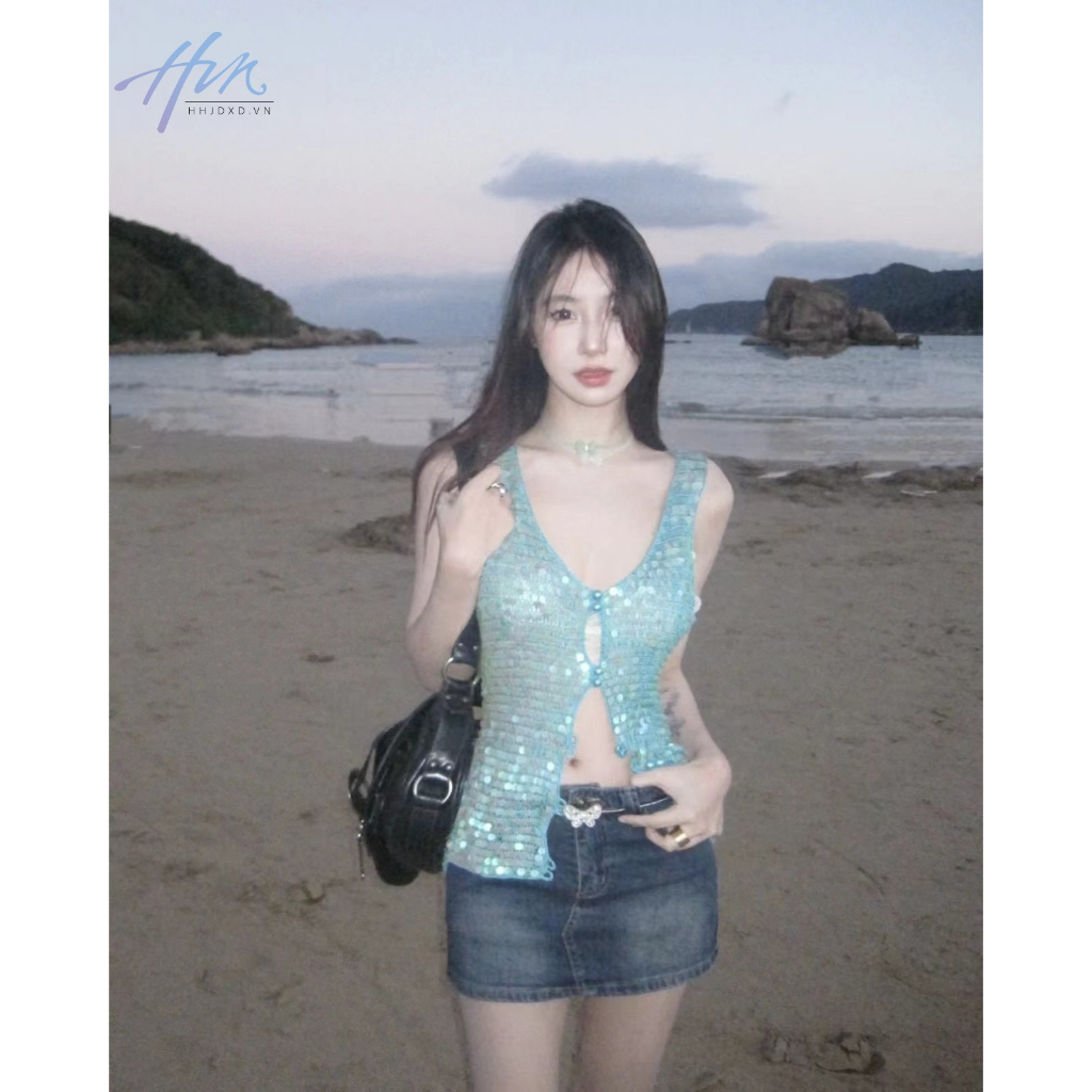 Áo Sát Nách Đính Kim Tuyến Lấp Lánh Phong Cách Mỹ Cổ Điển Thời Trang Mùa Hè Hàng Mới 2023 Dành Cho Bạn Nữ