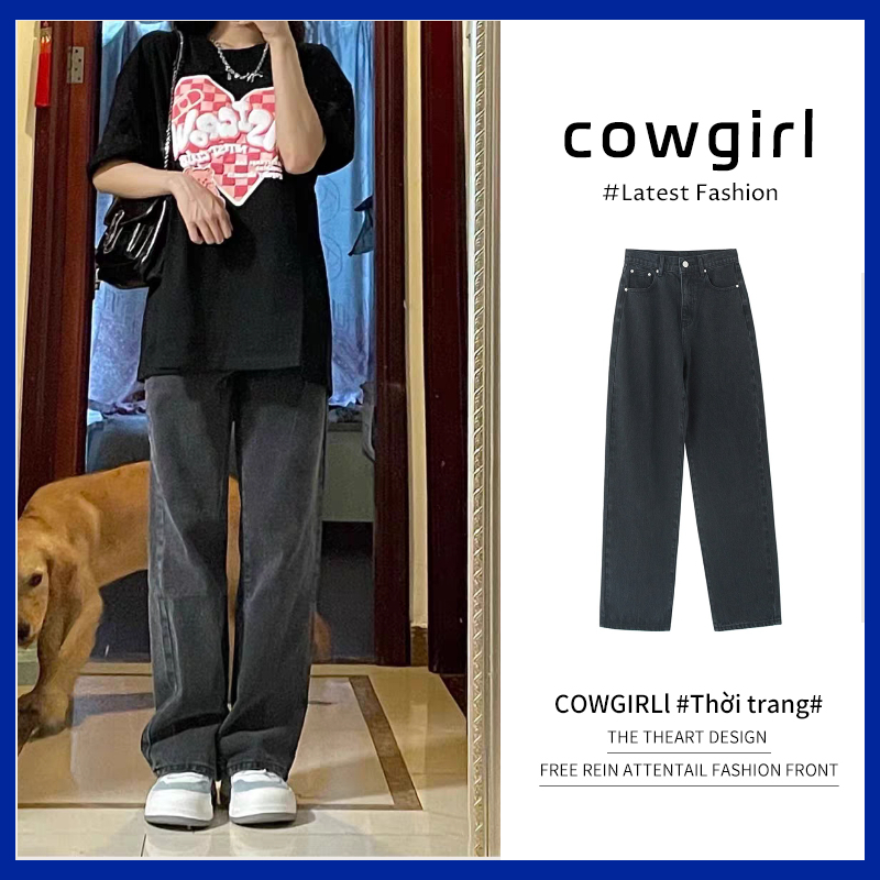 COWGIRL quần ống rộng quần nữ jean phong cách Retro Ống Rộng siêu đẹp 2023 MỚI MAY0908