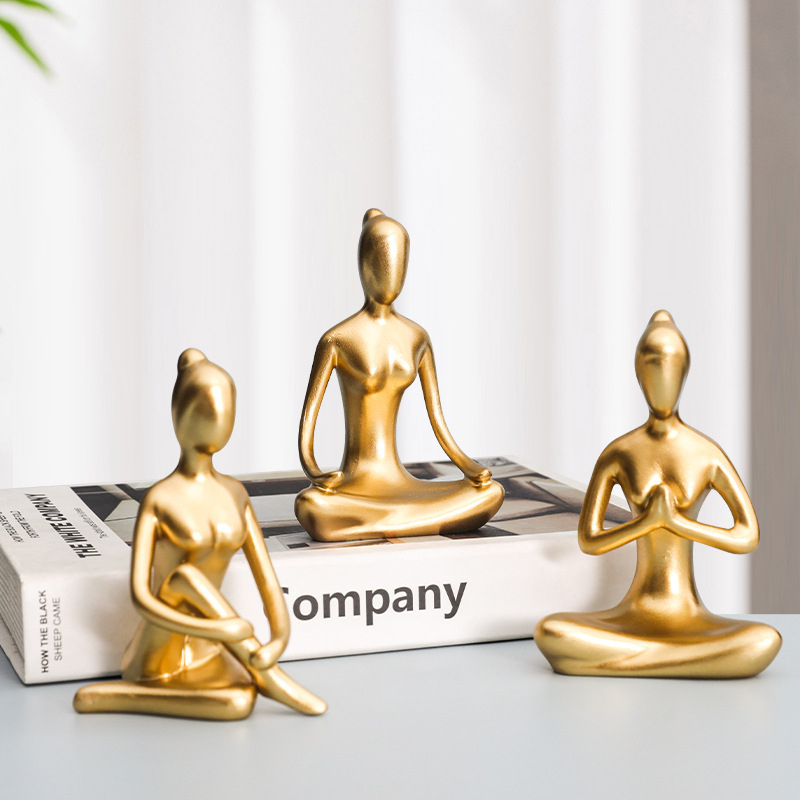 LOVIVER Đồ trang trí Tượng Tập Yoga Bằng Nhựa Resin Màu Sắc Vàng Đồng