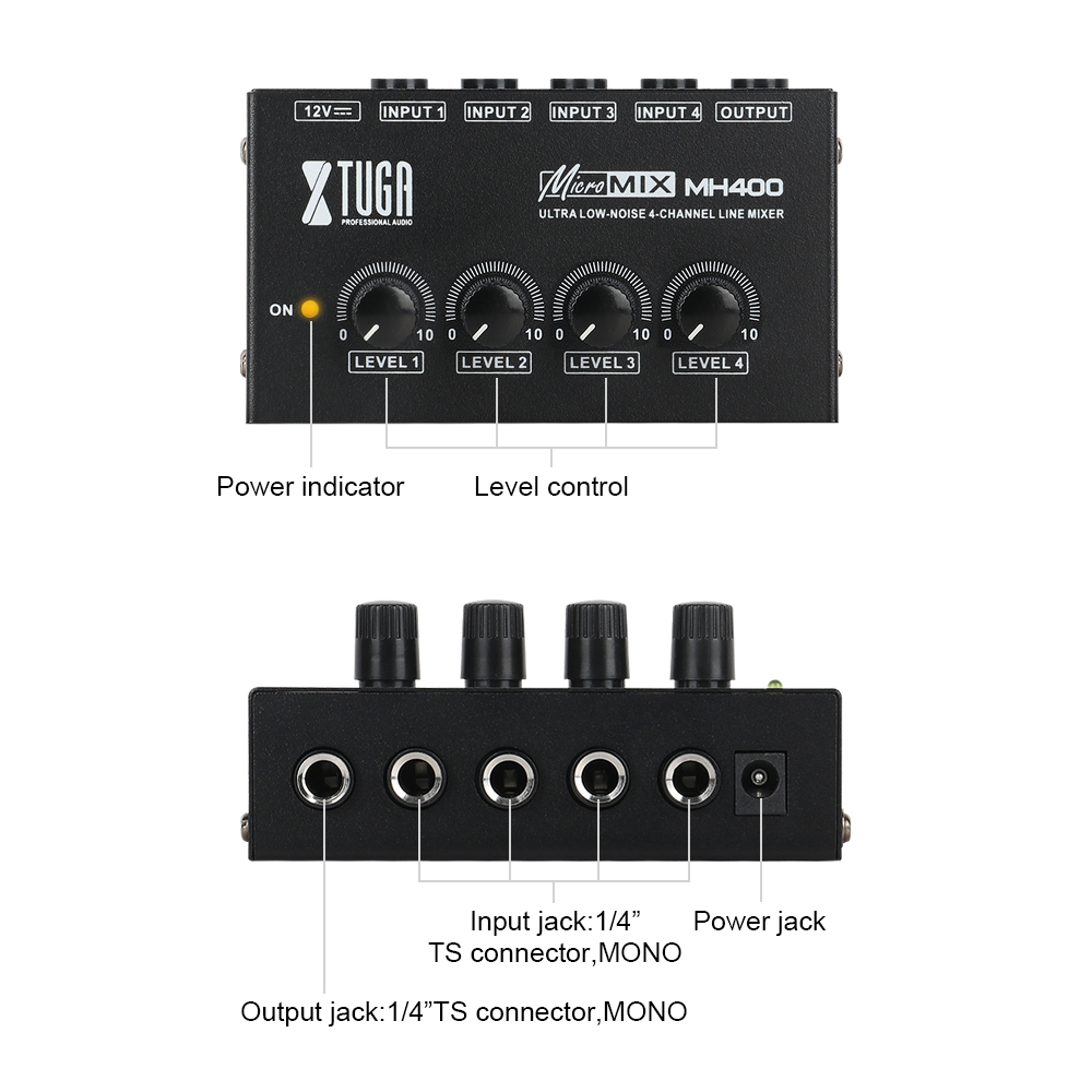 Bộ Trộn Âm Thanh Siêu Nhỏ Gọn Tiếng Ồn Thấp 4 Kênh XTUGA MH400 Cho Đàn Guitar Bass