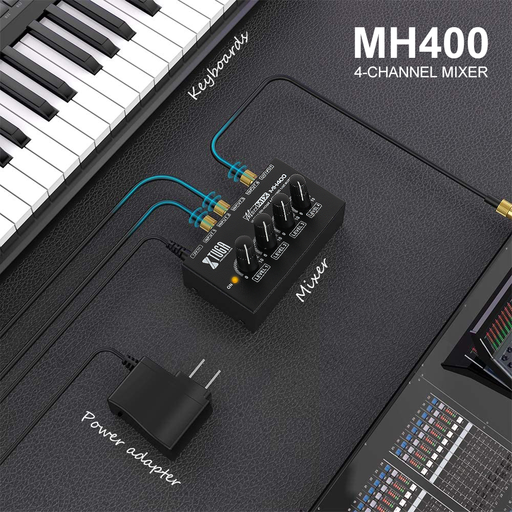 Bộ Trộn Âm Thanh Siêu Nhỏ Gọn Tiếng Ồn Thấp 4 Kênh XTUGA MH400 Cho Đàn Guitar Bass