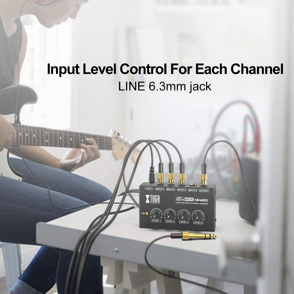 Bộ Trộn Âm Thanh Siêu Nhỏ Gọn Tiếng Ồn Thấp 4 Kênh XTUGA MH400 Cho Đàn Guitar Bass