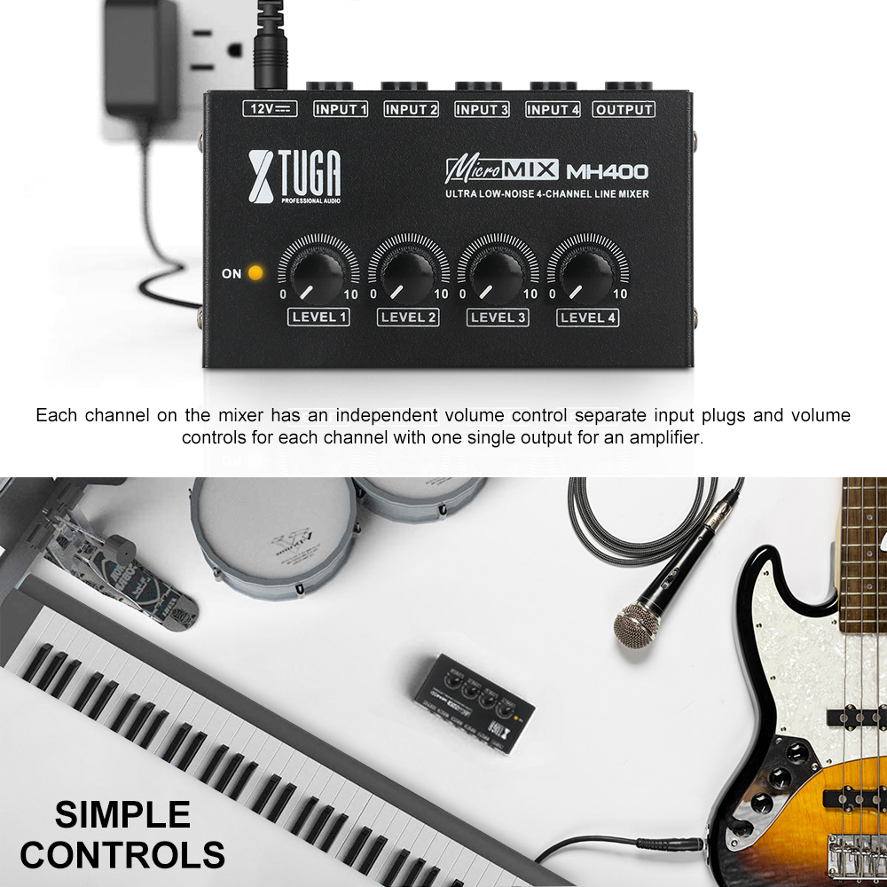 Bộ Trộn Âm Thanh Siêu Nhỏ Gọn Tiếng Ồn Thấp 4 Kênh XTUGA MH400 Cho Đàn Guitar Bass