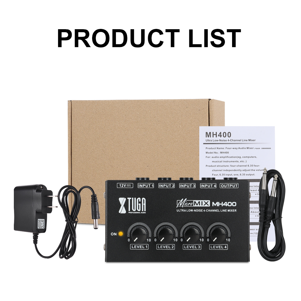 Bộ Trộn Âm Thanh Siêu Nhỏ Gọn Tiếng Ồn Thấp 4 Kênh XTUGA MH400 Cho Đàn Guitar Bass
