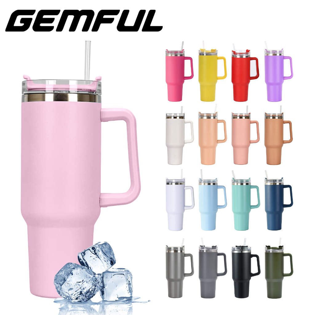 Cốc Uống Cà Phê Cách Nhiệt Bằng Thép Không Gỉ 40 oz Có Tay Cầm Và Ống Hút Dùng Khi Đi Du Lịch