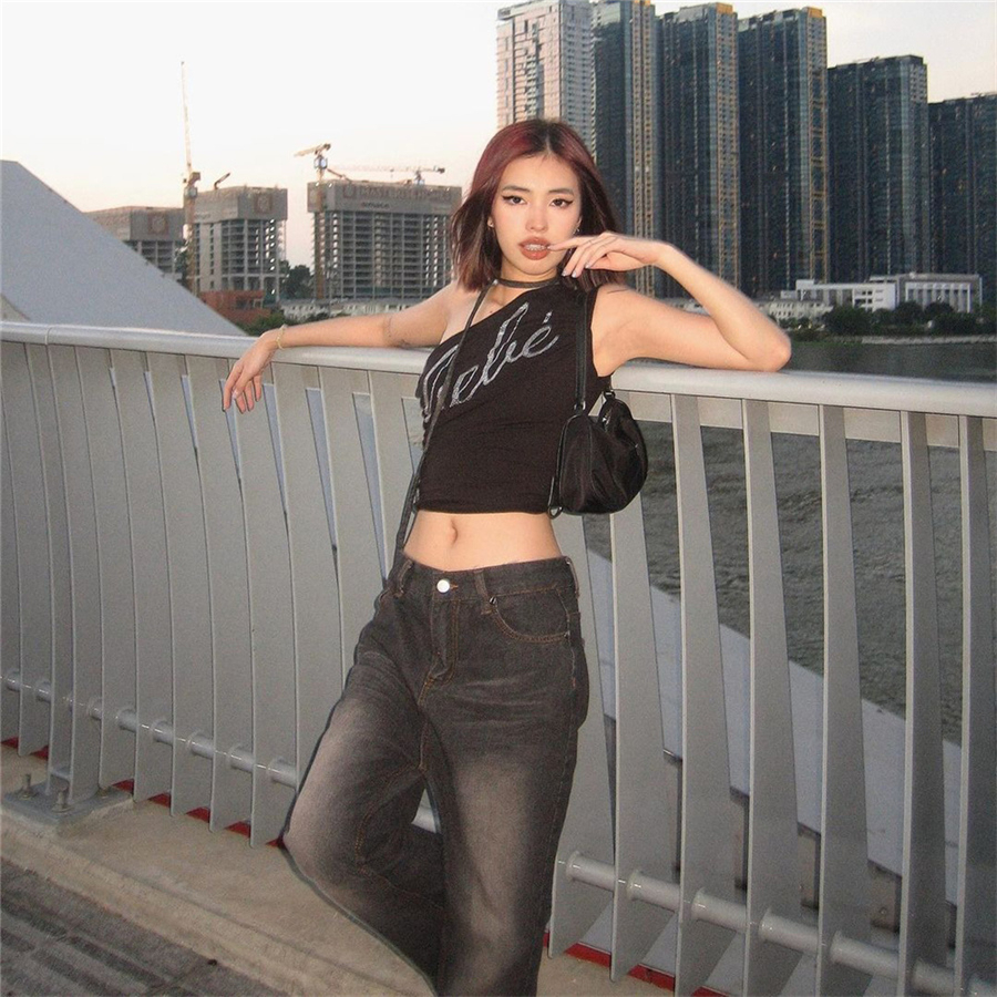 Klalien Áo Hai Dây Mùa Hè Ôm Dáng Lệch Vai In Họa Tiết Chữ Thời Trang Đường Phố Cá Tính Cho Nữ | BigBuy360 - bigbuy360.vn