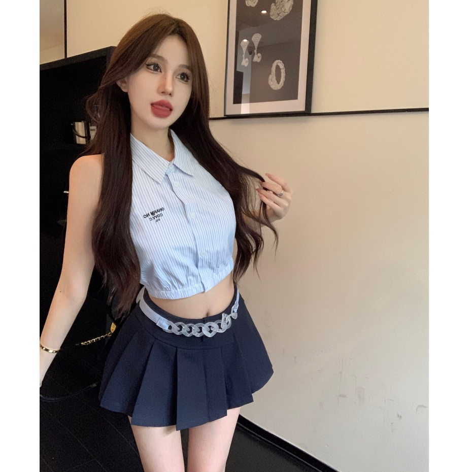「Nonfatgirl」Pure Desire Girl Group Set Áo Không Tay Ngắn Phong Cách Preppy Hàn Quốc Thời Trang Mùa Hè Cho Nữ