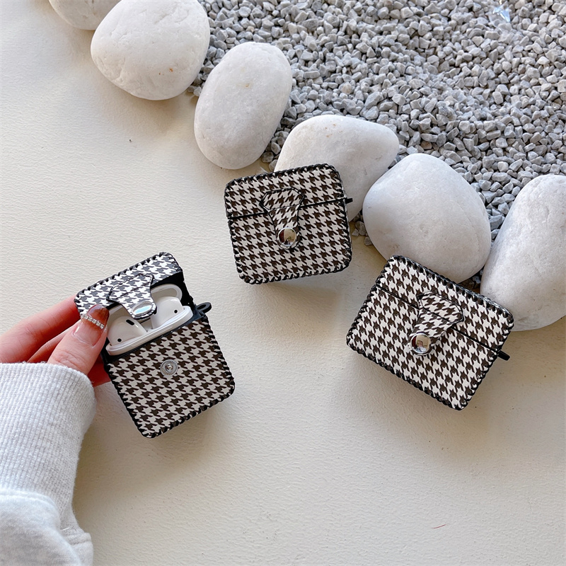 Vỏ Bảo Vệ Hộp Sạc Tai nghe không dây Airpods pro / 3 / 2 / 1 / 3 2 1 Pro2 Bằng Da Họa Tiết Houndstooth