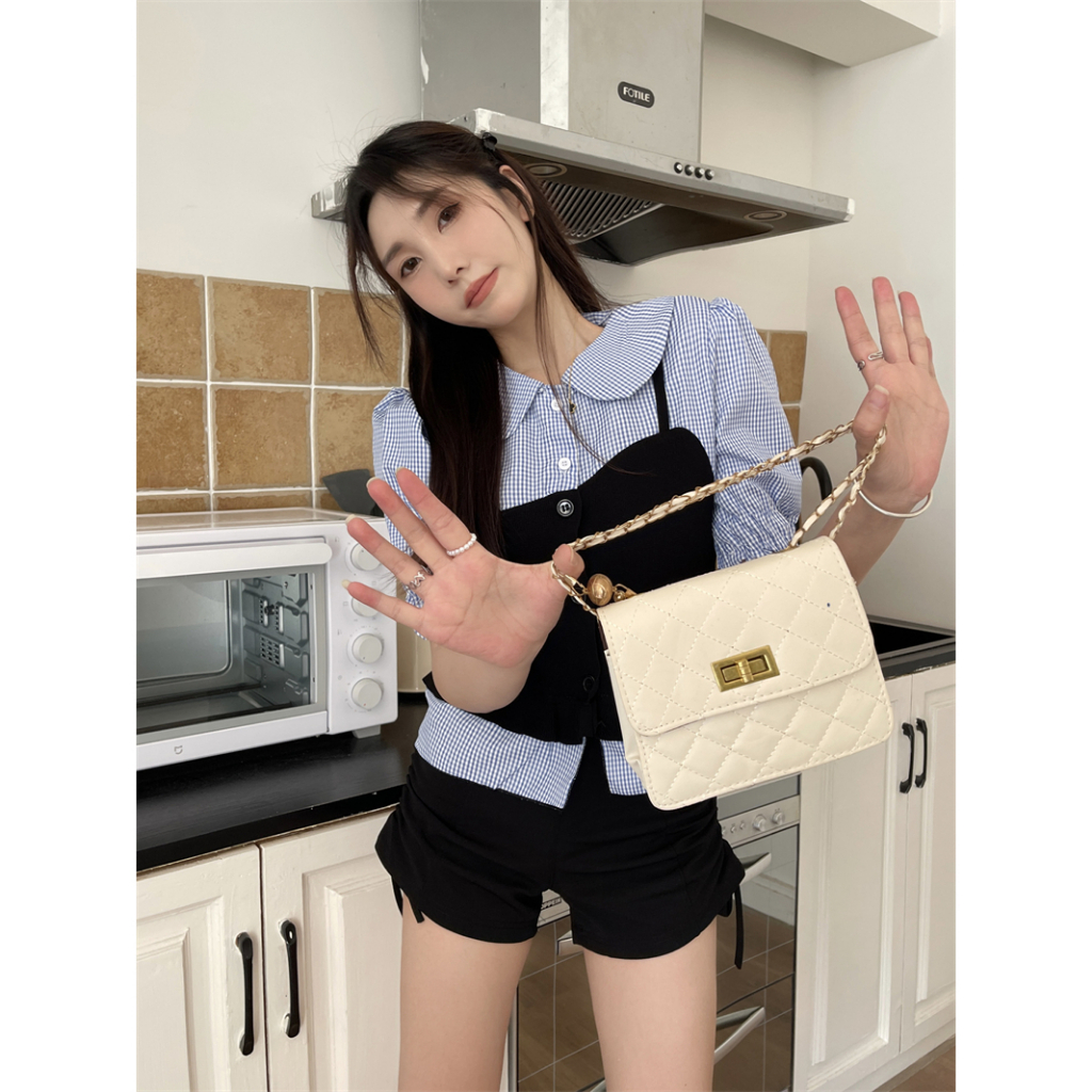 Áo Thun Tay Ngắn Phồng Cổ Búp Bê Họa Tiết Kẻ Sọc Phong Cách Retro Thời Trang Mùa Hè Mới Cho Nữ