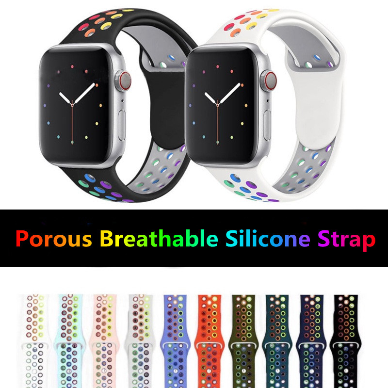 Dây Đeo Bằng Silicone Thoáng Khí Chất Lượng Cao Cho iWatch 7 / 6 / 5 / 4 / 3 / 2 / 1 / SE Generation 38 / 40 / 41 / 42 / 44 / 45