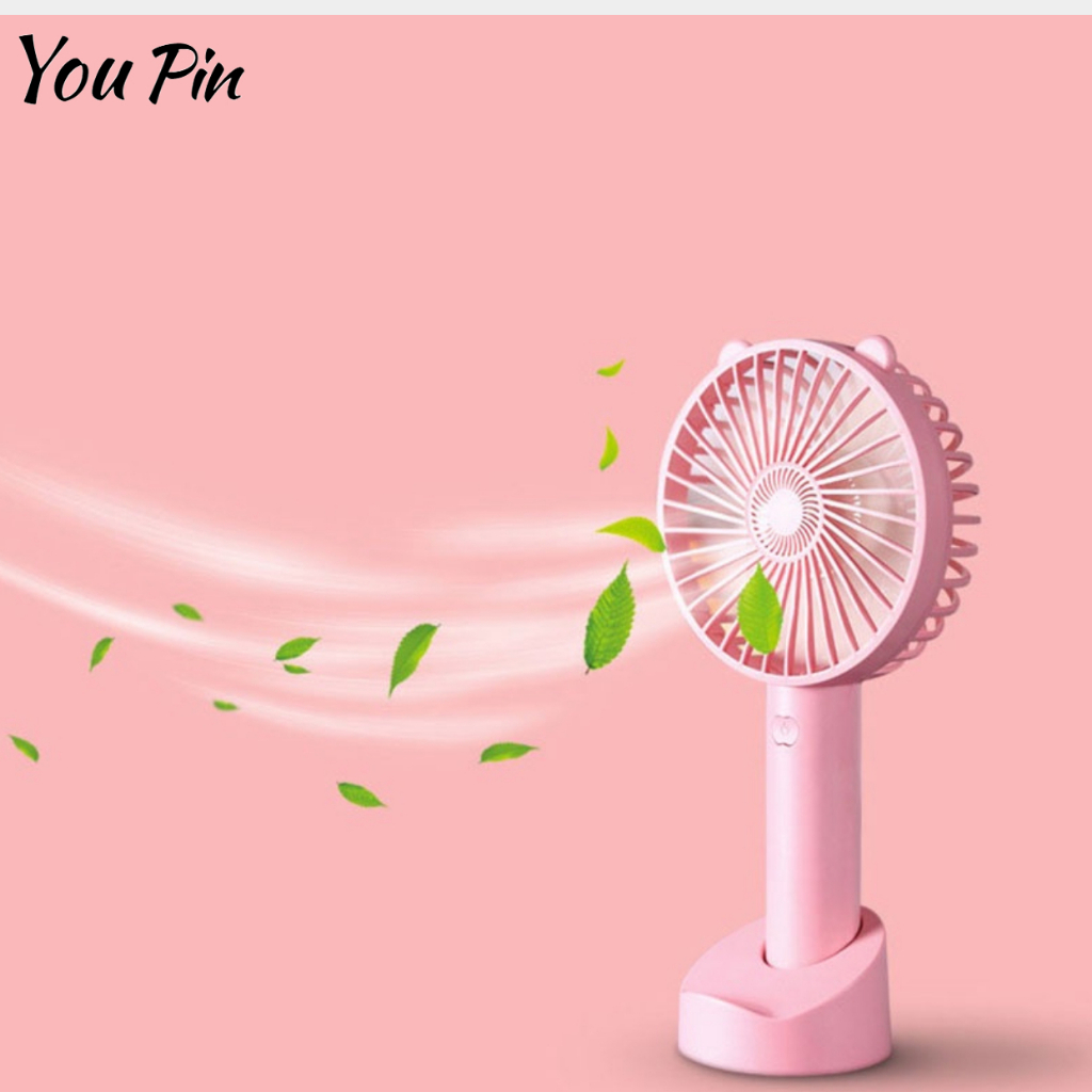 Kaimeidi Quạt Cầm Tay 3 Cấp Độ Nhiều Màu Sắc Kèm Cáp Sạc USB Và Giá Đỡ Không Cánh Tay Tiện Dụng