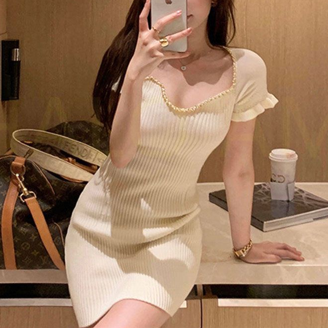 Đầm Dệt Kim Vải Lụa Mát Hở Xương Quai Xanh Thời Trang Mùa Hè Cho Nữ