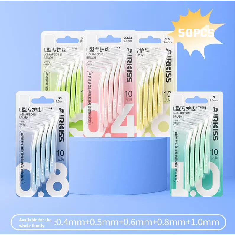 AIRKISS Bộ 10 bàn chải kẽ răng mềm chỉnh nha hình chữ L 0.4mm-1.0mm