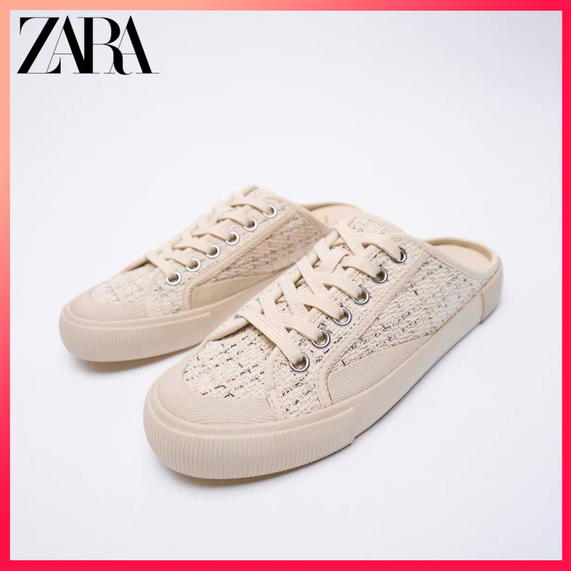 Zara Giày Thể Thao Cột Dây Màu Be Nhạt Kiểu Châu Á Thời Trang Mùa Thu Cho Nữ