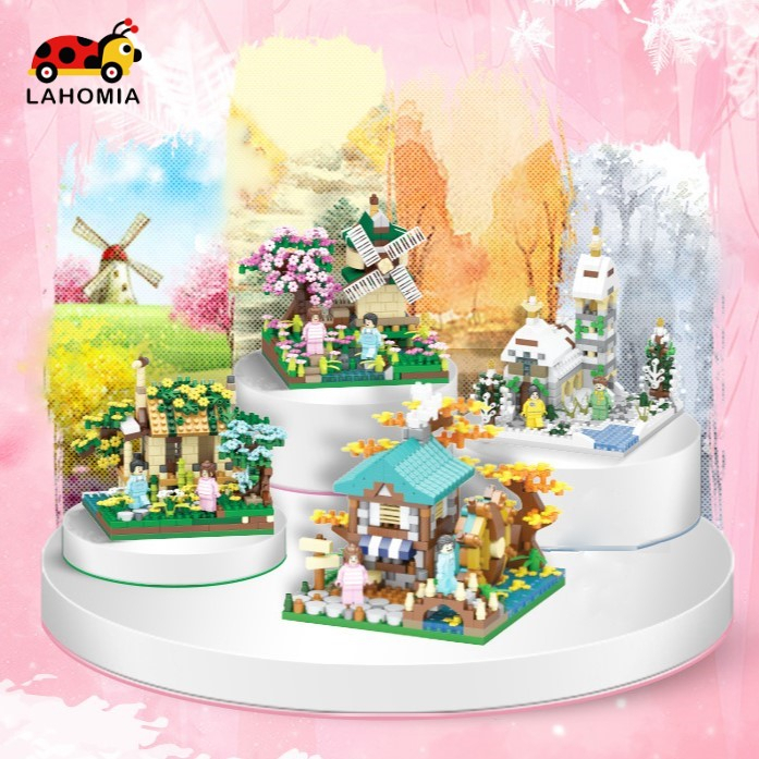 LAHOMIA 600CT Bộ Đồ Chơi Mô Hình Lắp Ráp Ngôi Nhà Hoa ngôi nhà Bốn Mùa