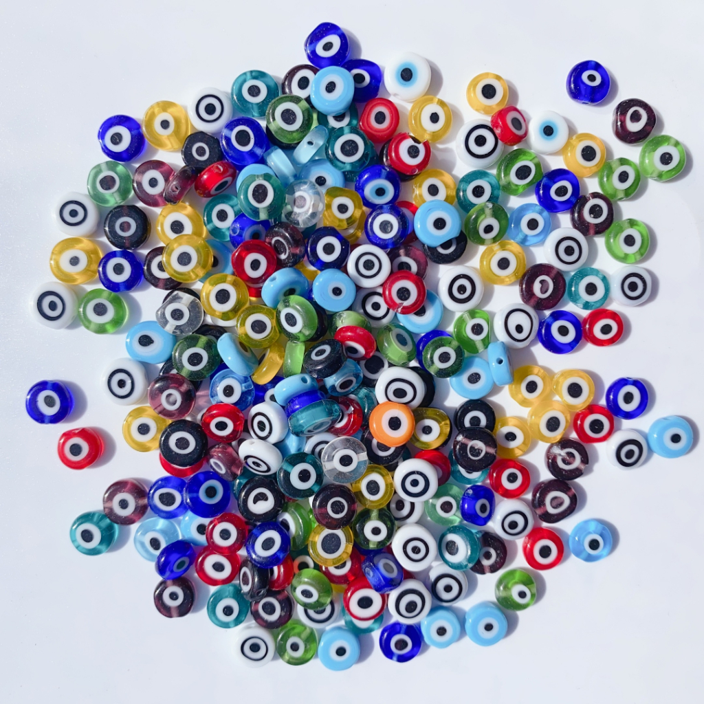 Set 20 Hạt Mắt Quỷ Hình Tròn Mặt Kính 6 / 8mm Làm Trang Sức DIY