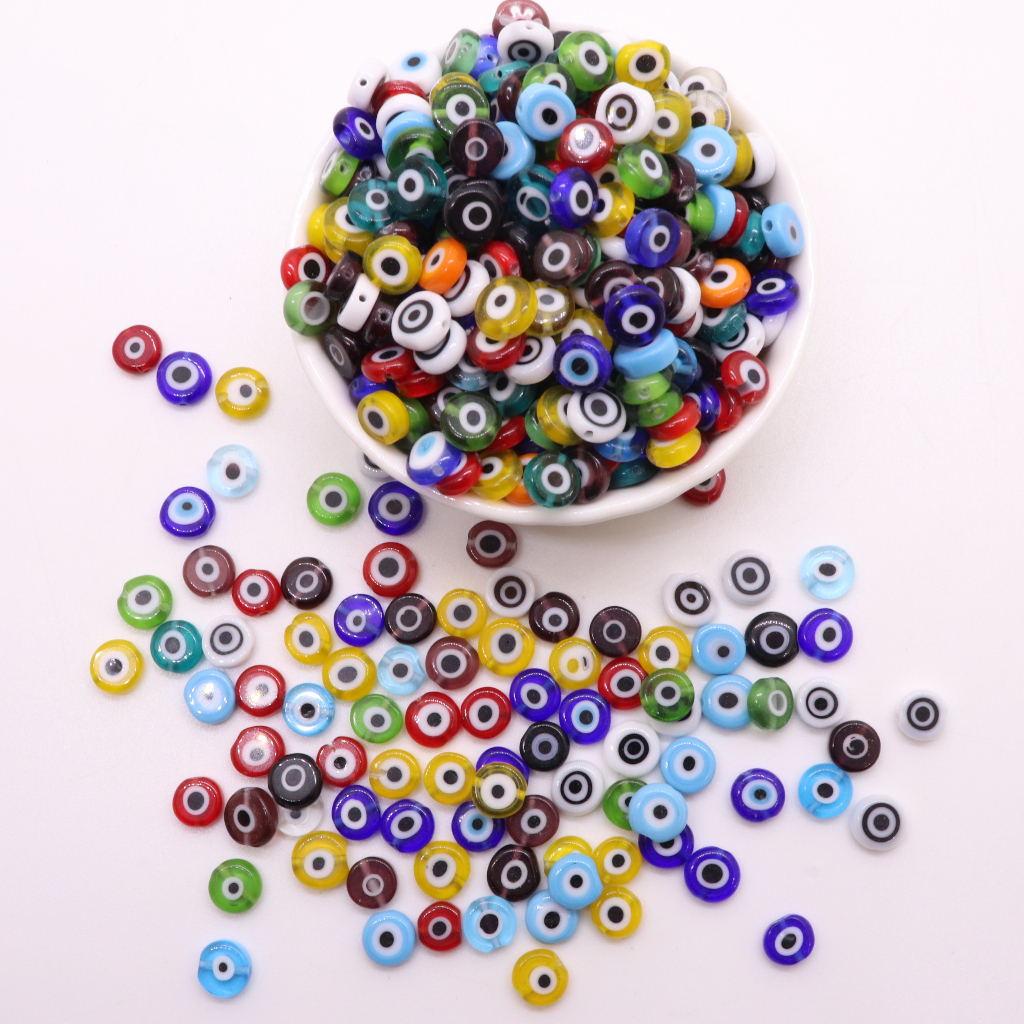 Set 20 Hạt Mắt Quỷ Hình Tròn Mặt Kính 6 / 8mm Làm Trang Sức DIY