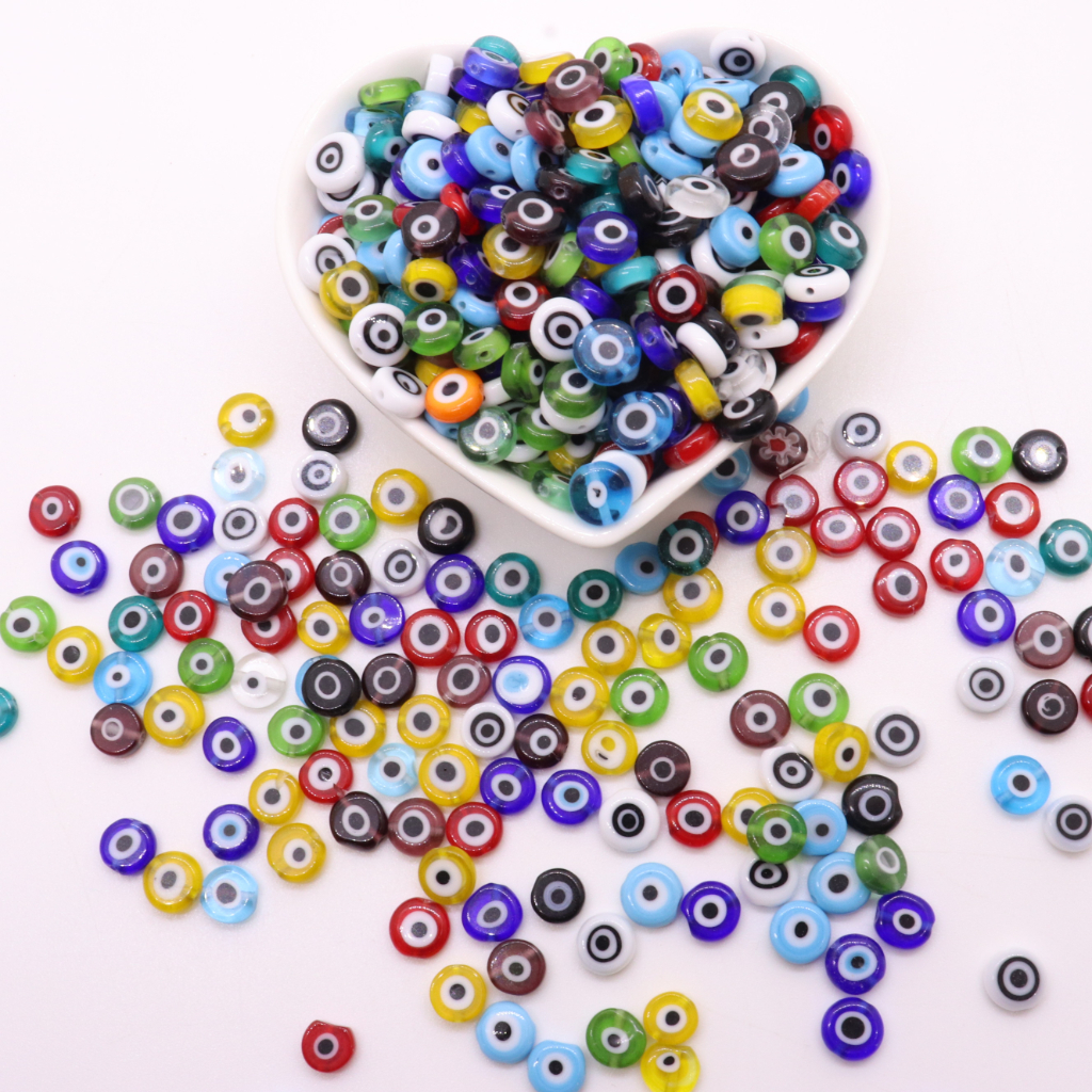 Set 20 Hạt Mắt Quỷ Hình Tròn Mặt Kính 6 / 8mm Làm Trang Sức DIY