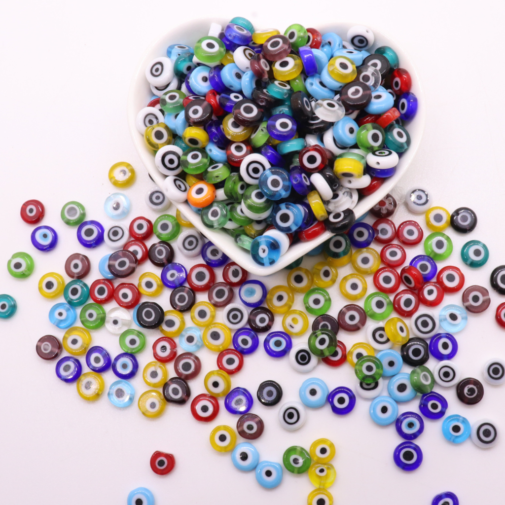 Set 20 Hạt Mắt Quỷ Hình Tròn Mặt Kính 6 / 8mm Làm Trang Sức DIY