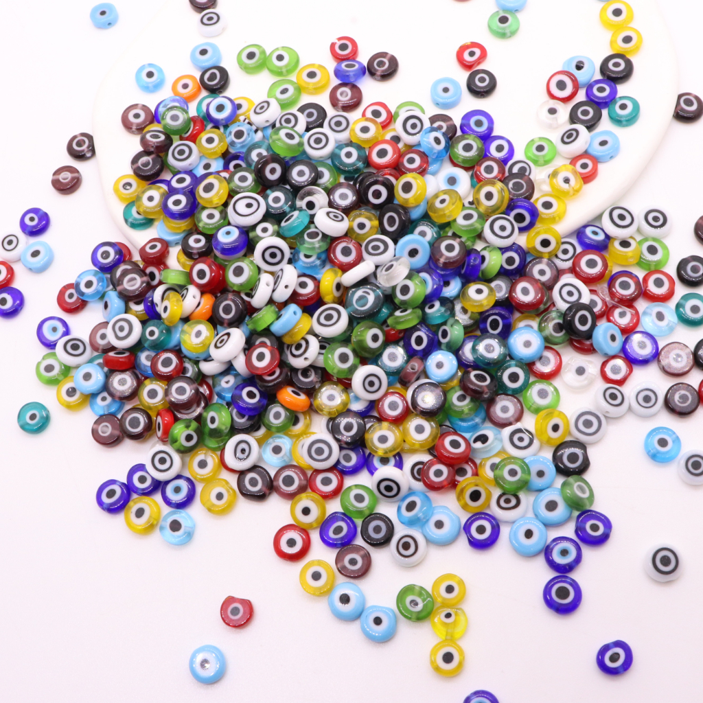 Set 20 Hạt Mắt Quỷ Hình Tròn Mặt Kính 6 / 8mm Làm Trang Sức DIY