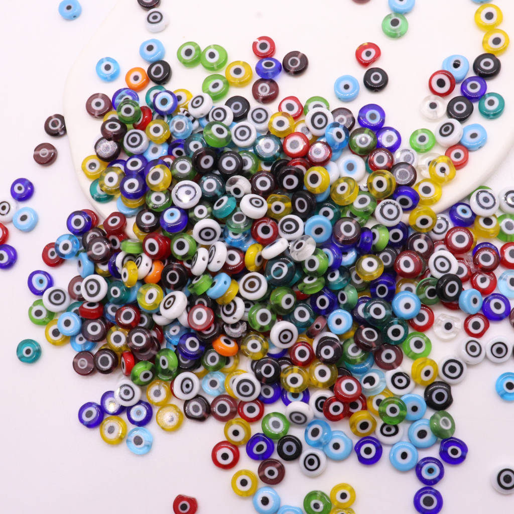 Set 20 Hạt Mắt Quỷ Hình Tròn Mặt Kính 6 / 8mm Làm Trang Sức DIY
