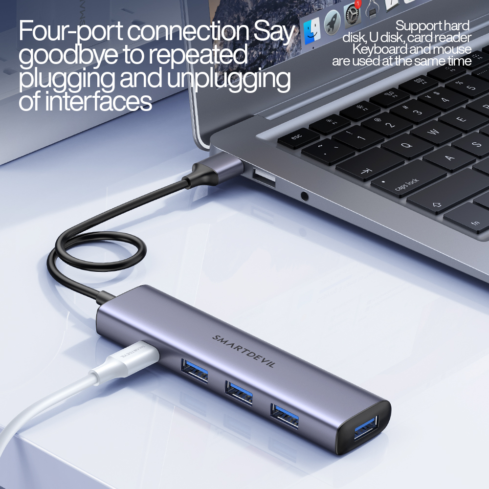 SmartDevil Bộ Chia 3 Cổng USB 3.0 Bằng Nhôm 3 Cổng USB 3.0 Hỗ Trợ Truyền Dữ Liệu Tốc Độ Nhanh