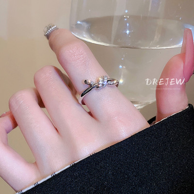 DREJEW Nhẫn Hở Dát zircon Kim Loại Nhẹ Dạng Cuộn Gió Trang Nhã Phụ Kiện Mới Đa Ứng Dụng Cho Nữ