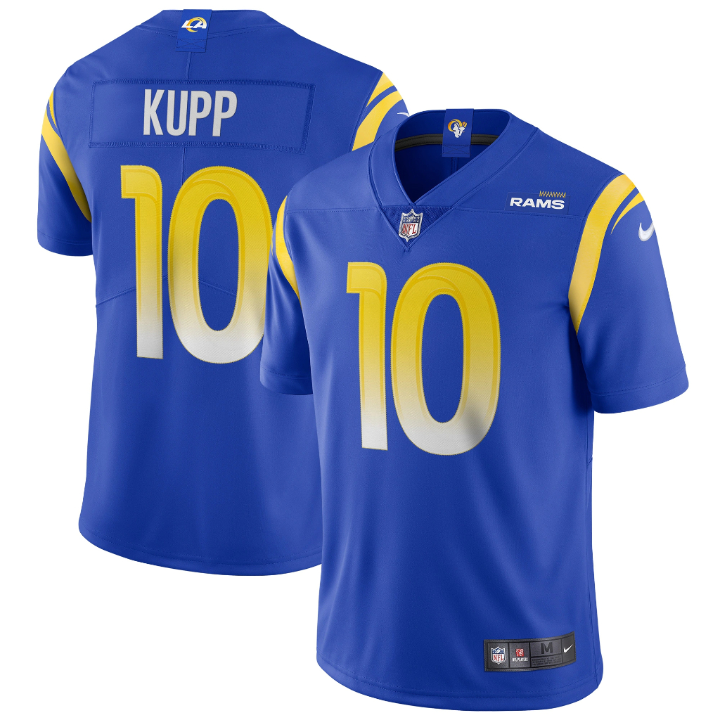 Áo Thun Bóng Bầu Dục LosAngeles Rams Dáng Rộng Hip-Hop Âu Mỹ Cho Nam Áo Thun Jersey 10 KUPP Jersey 10 Màu Xanh Dương Phong Cách Mới