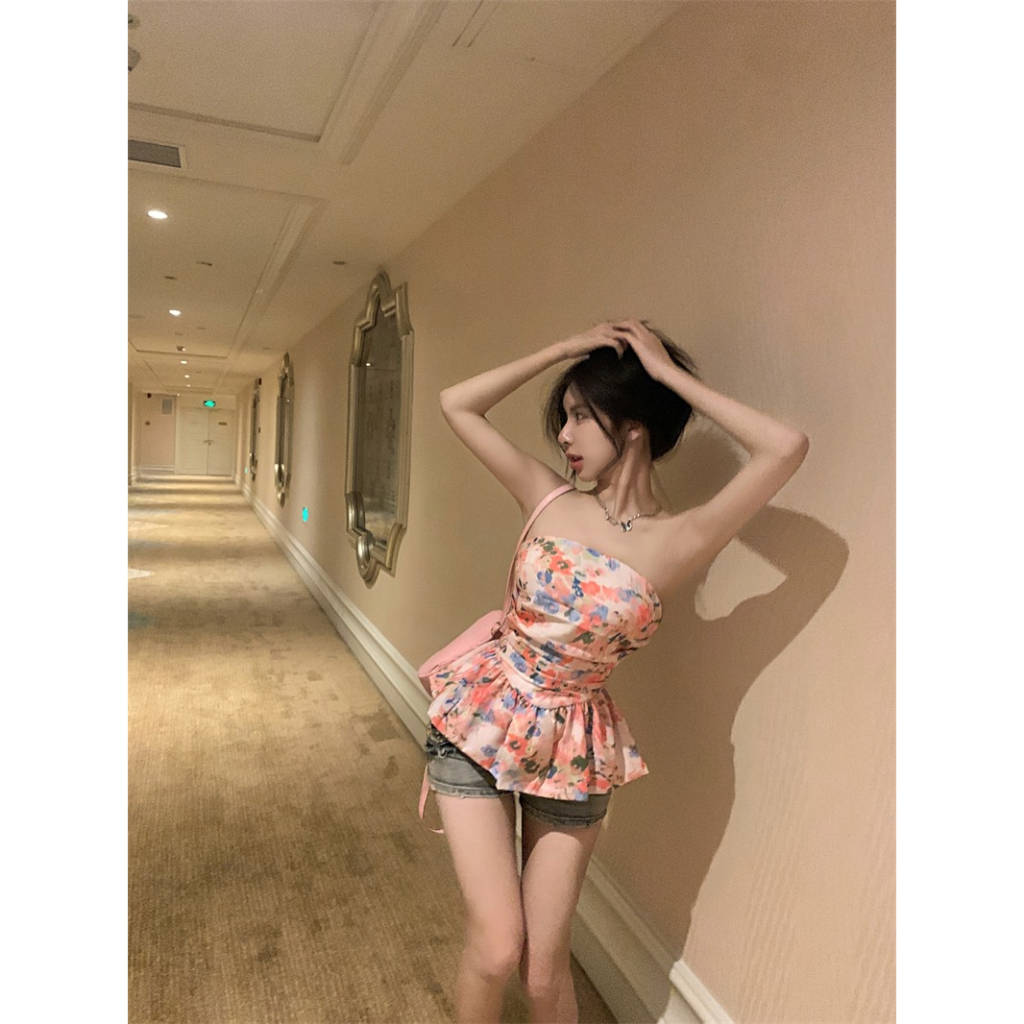 HUANG YOYO Áo Tank Top Hở Vai Dáng Ôm Màu Nhuộm Thời Trang Mùa Hè Quyến Rũ Cho Nữ