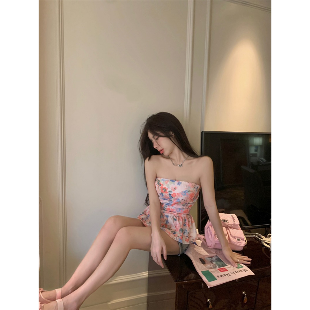 HUANG YOYO Áo Tank Top Hở Vai Dáng Ôm Màu Nhuộm Thời Trang Mùa Hè Quyến Rũ Cho Nữ