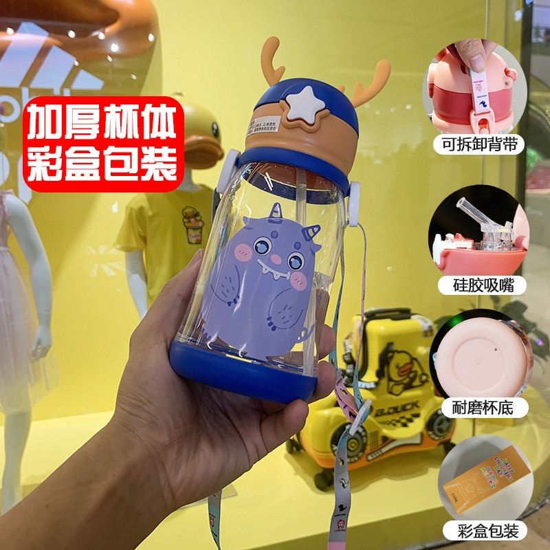 Bình Uống Nước Bằng Silicon Mềm Có Ống Hút Họa Tiết Hoạt Hình Cho Bé