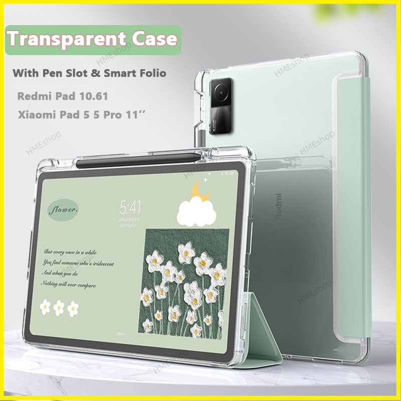 Bao Da Máy Tính Bảng Trong Suốt Hít Nam Châm Có Ngăn Đựng Bút Cho RedMi Pad 10.61 RedMi Pad 10.6 2022 Lưng