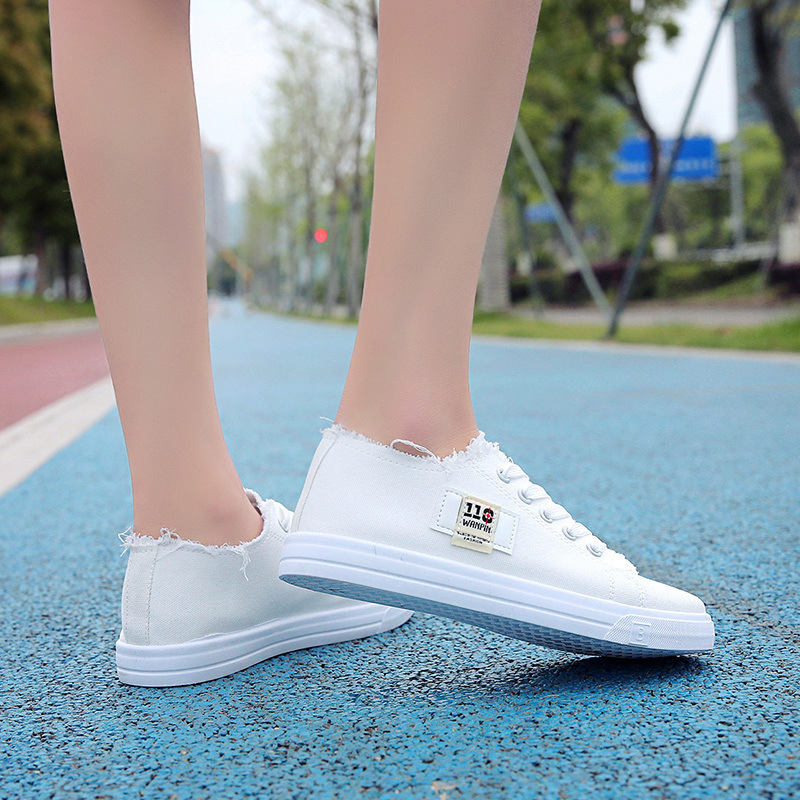Giày thể thao vải canvas màu trắng phong cách harajuku Hàn Quốc dành cho nữ 2023 AA6323