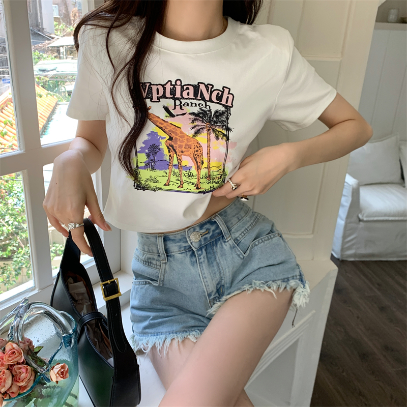 Áo Croptop Tay Ngắn Dáng Ôm In Chữ Thời Trang Cá Tính Cho Nữ