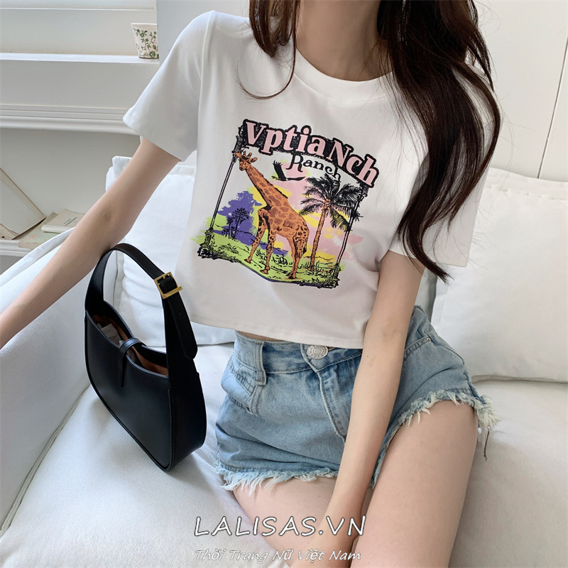 Áo Croptop Tay Ngắn Dáng Ôm In Chữ Thời Trang Cá Tính Cho Nữ