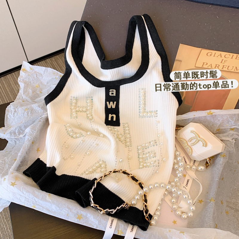 Áo Tank Top Dệt Kim Đính Kim Cương Nóng Bỏng Phong Cách Mùa Hè Mới Quyến Rũ Cho Nữ