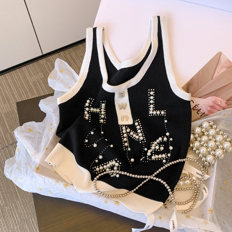 Áo Tank Top Dệt Kim Đính Kim Cương Nóng Bỏng Phong Cách Mùa Hè Mới Quyến Rũ Cho Nữ