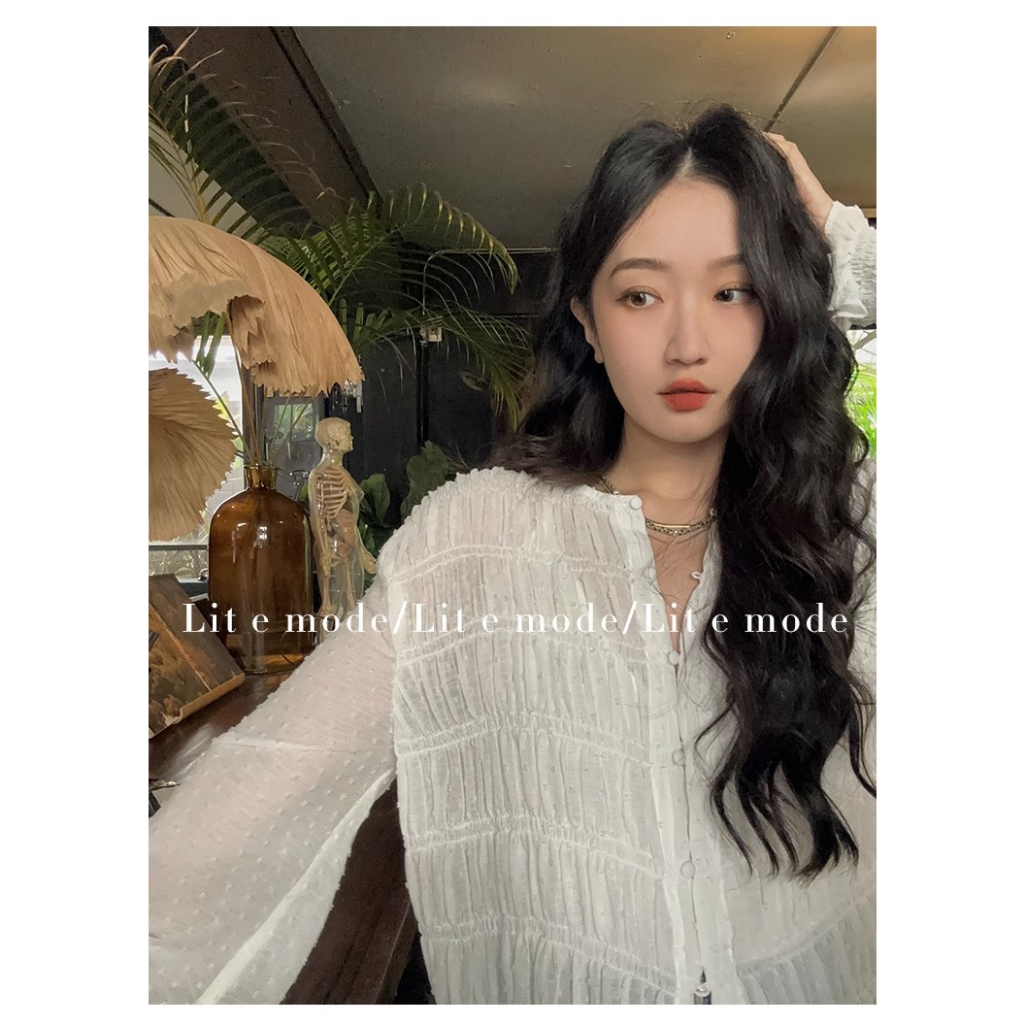 Áo Sơ Mi Trắng Mỏng Chống Nắng Xếp Ly Kiểu Pháp Thiết Kế Xinh Xắn Cho Nữ