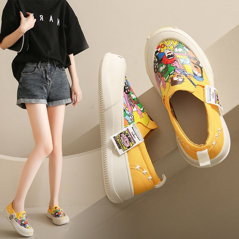 Giày Lười Đế Dày Bằng Vải Canvas Thoải Mái In Họa Tiết Graffiti Hoạt Hình Thời Trang Xuân Hè 2023