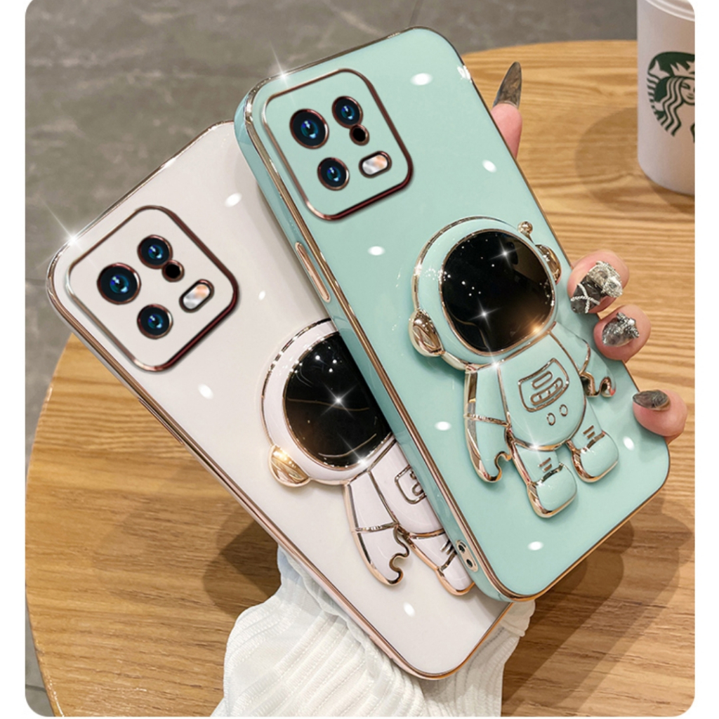 Ốp lưng Giá đỡ phi hành gia mạ vàng sang trọng Giá đỡ tích hợp Vỏ mềm Tương thích với Cho XIAOMI 13 Ultra 13 Lite/12 Lite NE 12/12X/12S 12Pro/12SPro 12Tpro/12T Ốp silicon TPU màu trơn đơn giản case